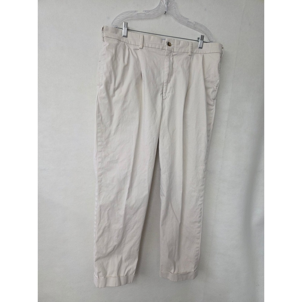 Frank's Pleated Chino Pants Mens 40 Beige Cuffed Cotton Blend Preppy Made in USA
